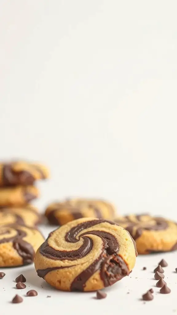 Delicious banana chocolate swirl cookies with a rich chocolate design.