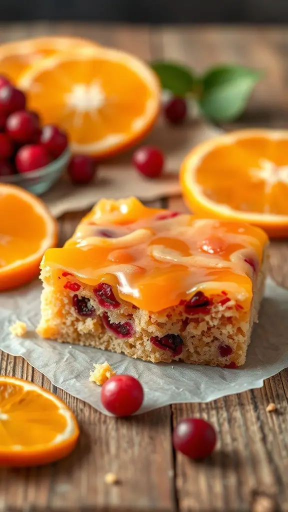 Cranberry Orange Bliss Bars with cranberries and orange slices