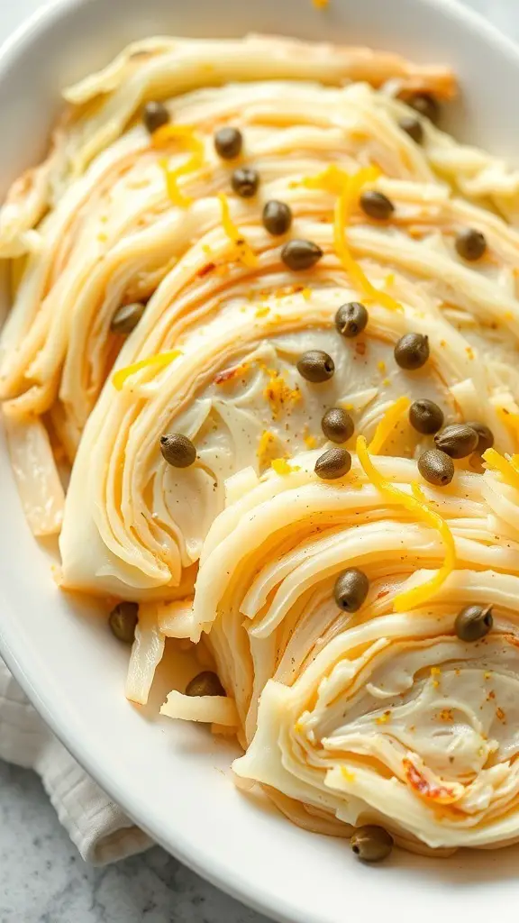 Baked cabbage with lemon zest and capers