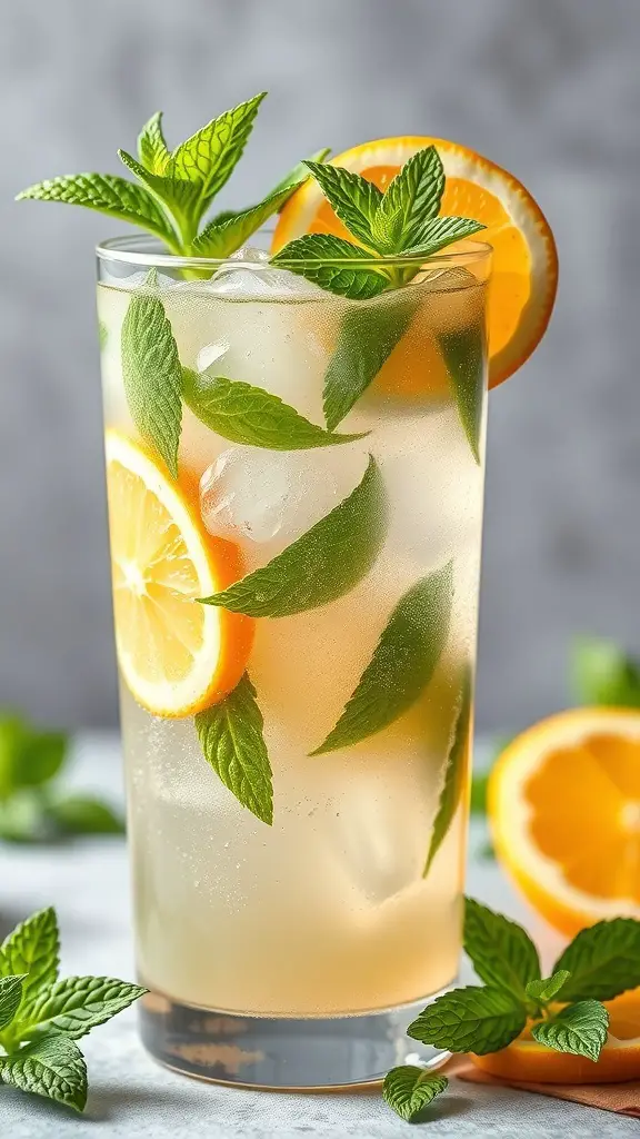 A refreshing Citrus Mint Fizz Punch in a glass, garnished with mint and citrus slices.