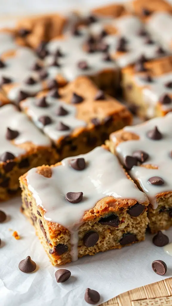 Zucchini Chocolate Chip Bars with chocolate chips on top