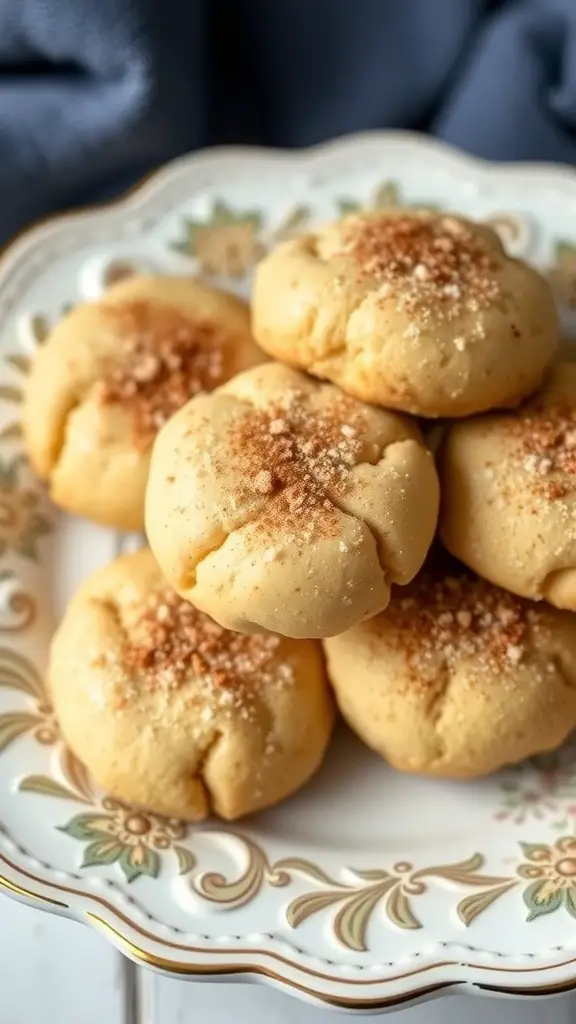 A plate of banana cinnamon cookies topped with cinnamon sugar.