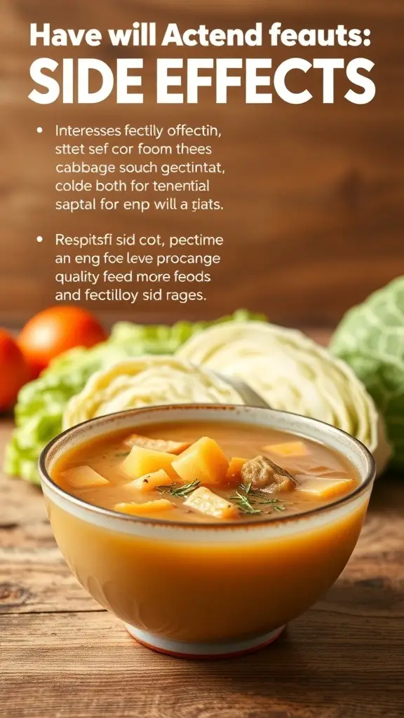 A bowl of cabbage soup with vegetables, surrounded by fresh cabbage and carrots.