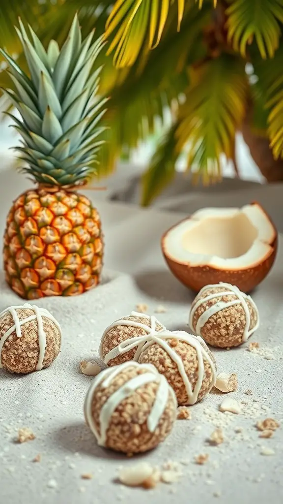 Tropical Paradise Protein Balls with pineapple and coconut