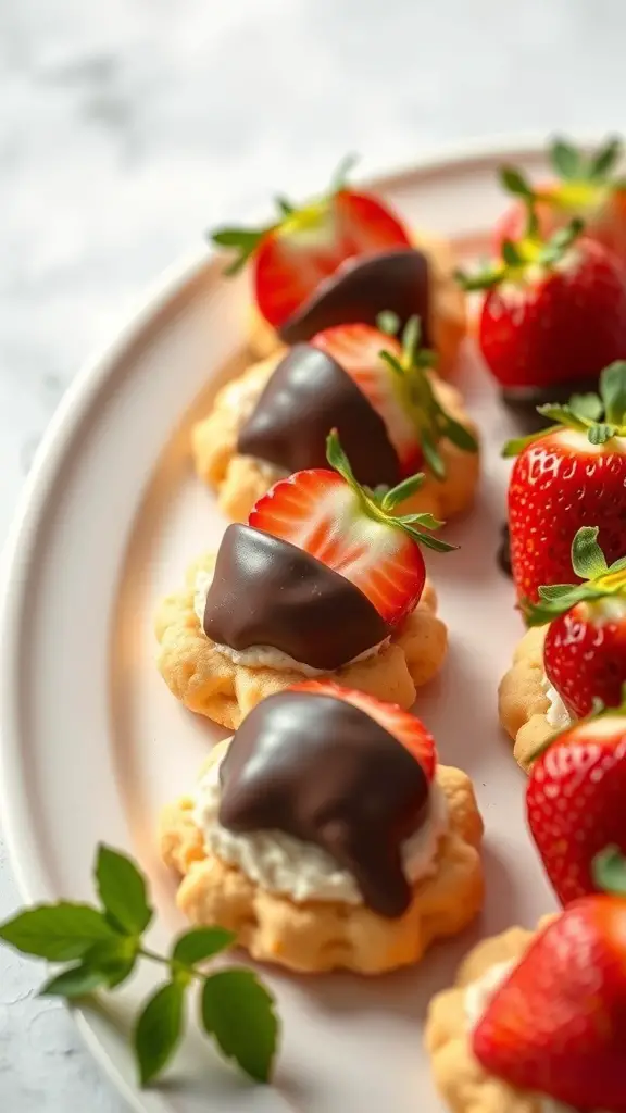 Chocolate-dipped strawberries cookies on a plate