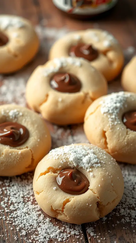 Nutella-filled sugar cookies with powdered sugar on top