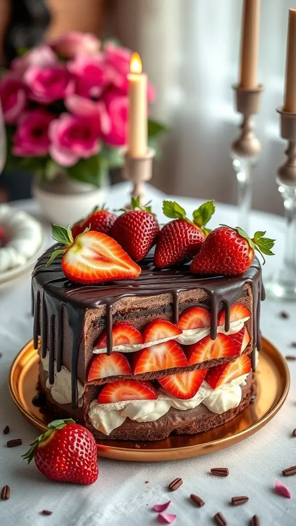 Chocolate Strawberry Delight Bento Cake with strawberries and chocolate ganache