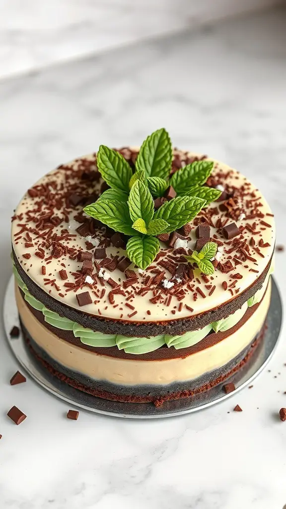 Chocolate Mint Cake with Mint Leaves on top