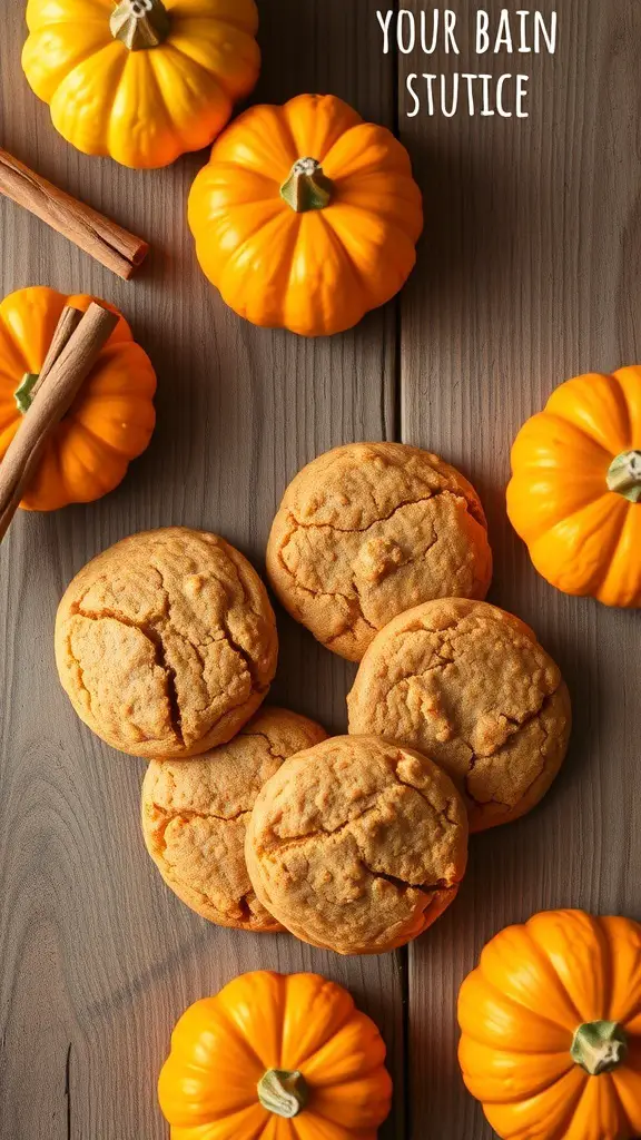 Pumpkin Spice No-Bake Cookies with pumpkins and cinnamon sticks