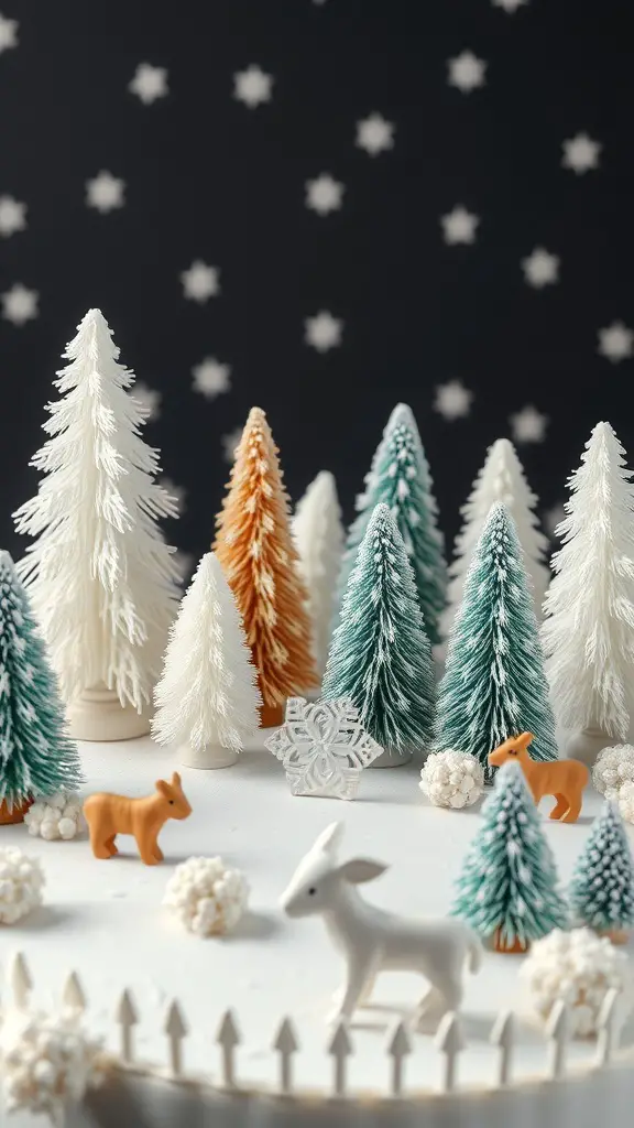 A winter wonderland cake with miniature trees and animals