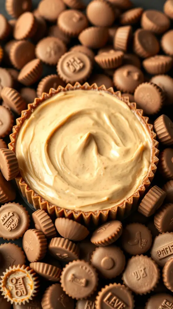 Peanut butter cheesecake filling surrounded by chocolate peanut butter cups