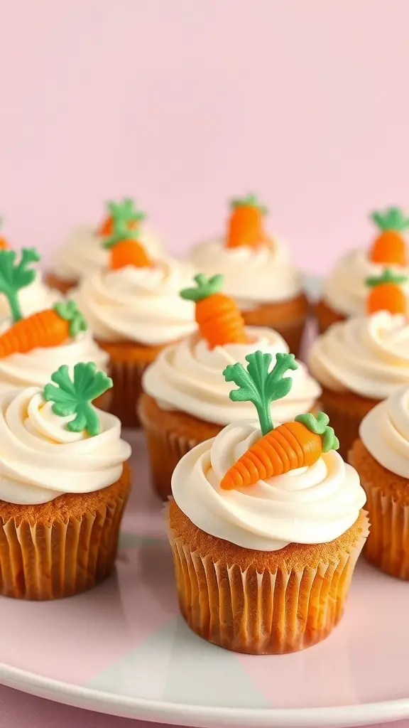 Carrot cake mix cupcakes with cream cheese frosting and carrot decorations