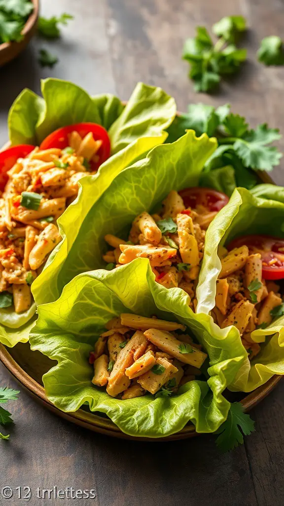 Lettuce wraps filled with Thai chicken and fresh vegetables