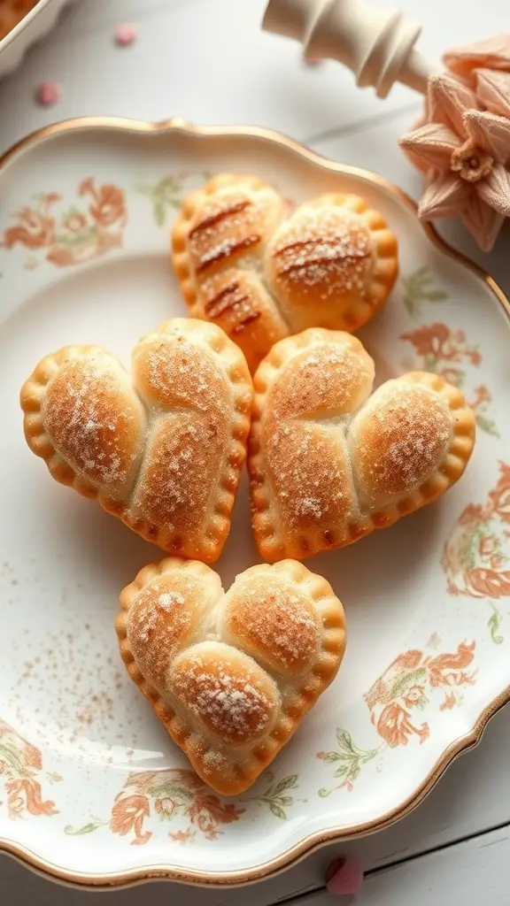 A plate of heart-shaped cinnamon sugar puff pastries