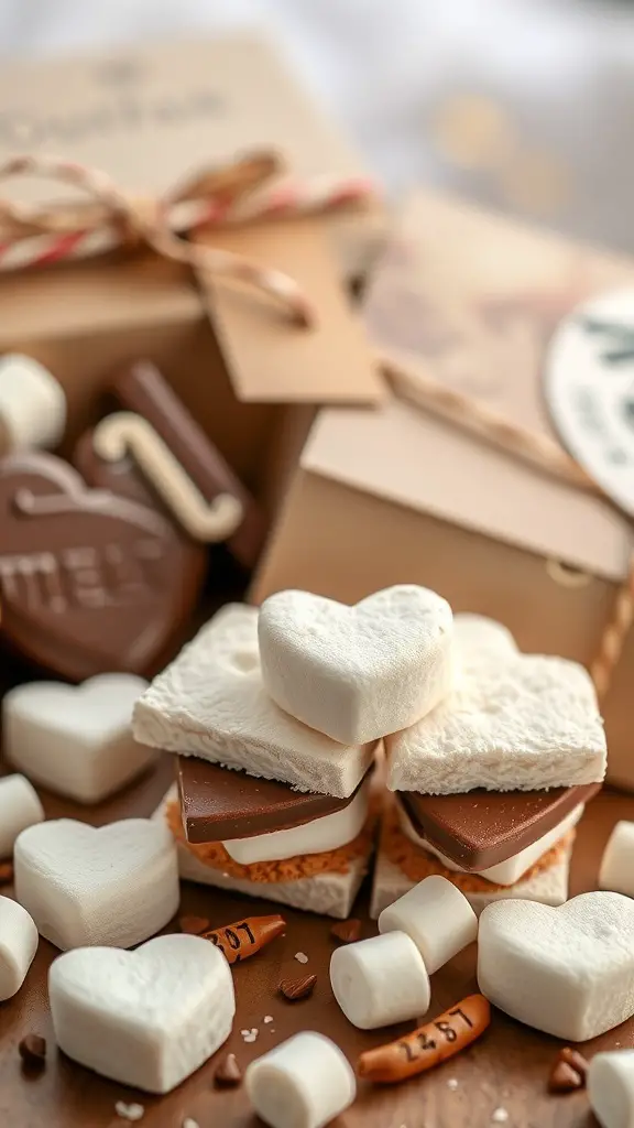 Sweetheart S'mores Kits with heart-shaped marshmallows and chocolate