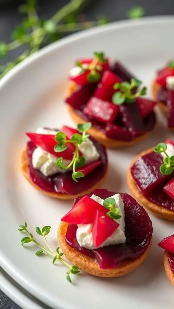 A plate of Beet and Goat Cheese Salad Bites with vibrant colors and fresh herbs.