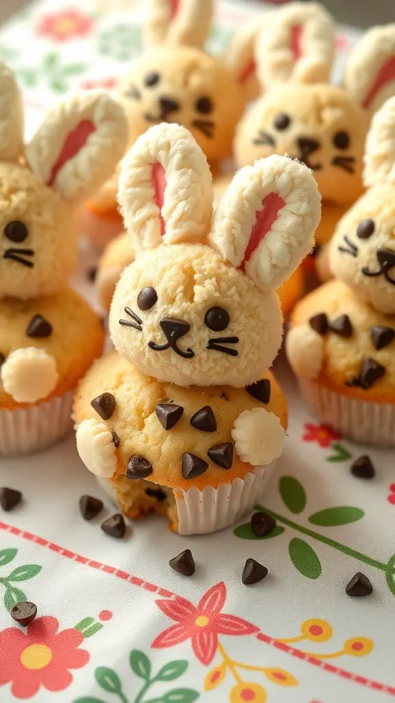 Cute bunny-shaped muffins with chocolate chips