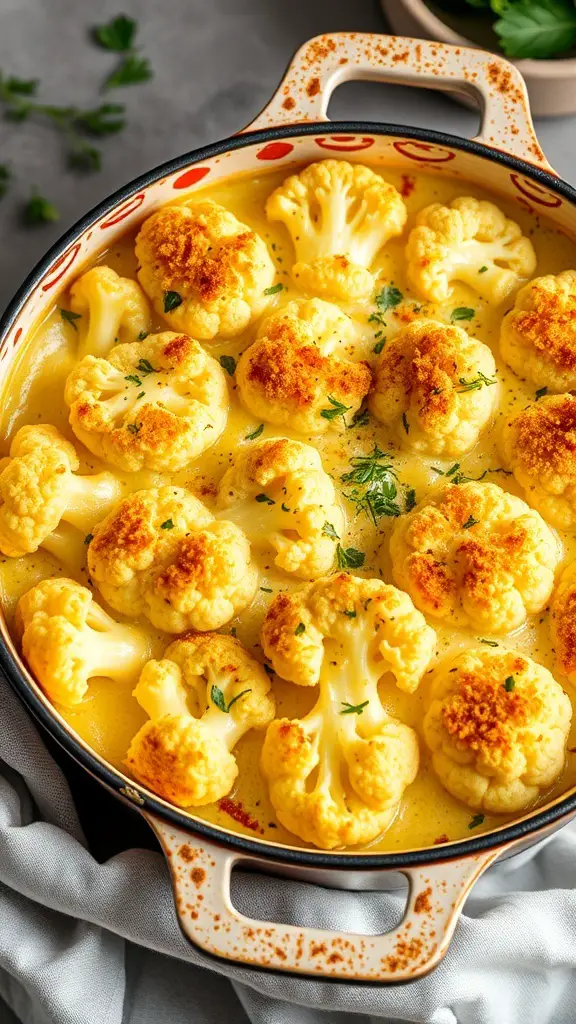A delicious cauliflower gratin with golden crust and creamy sauce