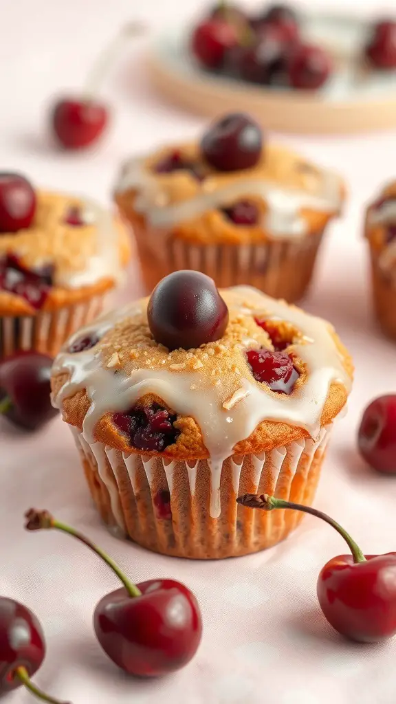 Cherry Almond Muffins with Glazed Top