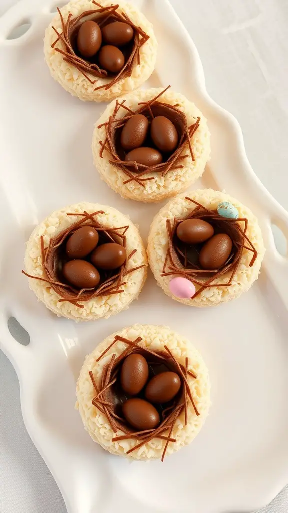 Coconut macaroon nests with chocolate eggs