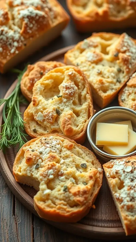 A plate of golden-brown Irish soda bread bites with a side of butter.