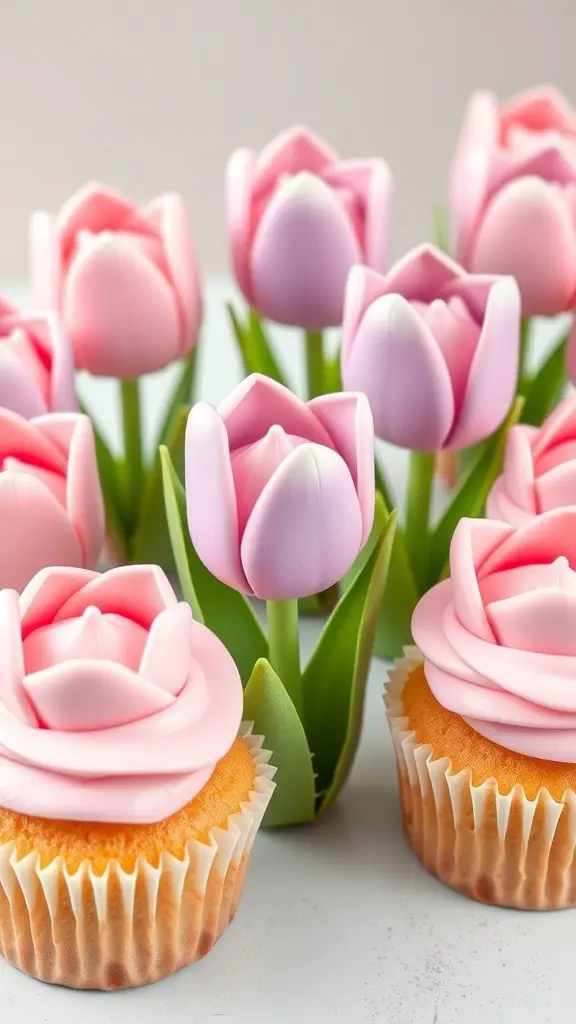 Cupcakes decorated with pastel tulip icing