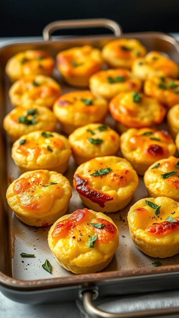 A tray of cheesy polenta bites, golden and garnished with herbs.