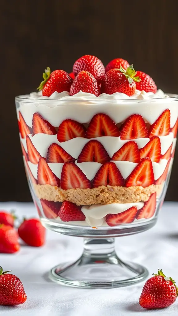 A delicious Strawberry Shortcake Trifle with layers of strawberries, cream, and cake.