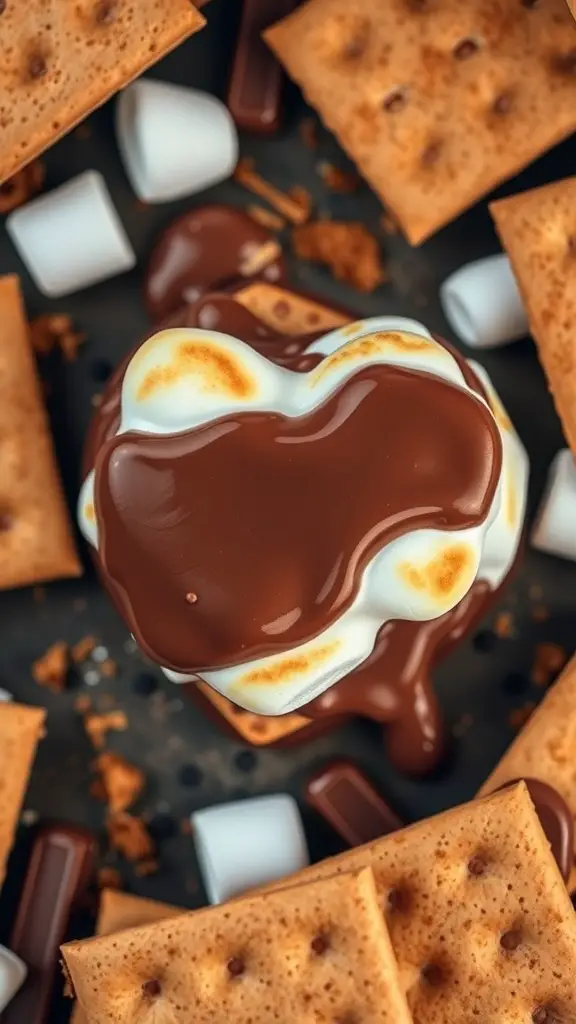 Heart-shaped s'mores with melted chocolate and marshmallows