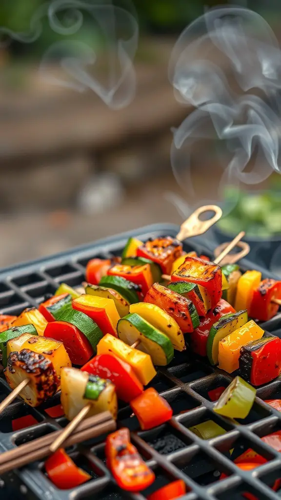 Colorful grilled vegetable skewers on a grill