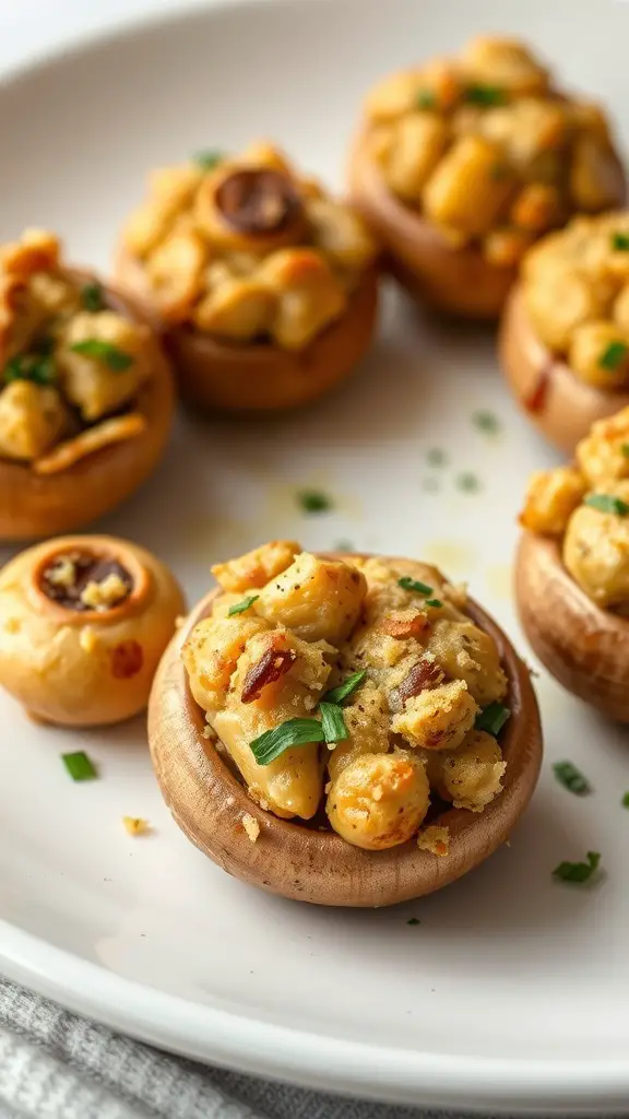 A plate of stuffed mushrooms filled with garlic and herbs.
