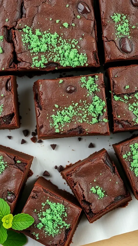 Delicious chocolate mint brownies topped with green sugar