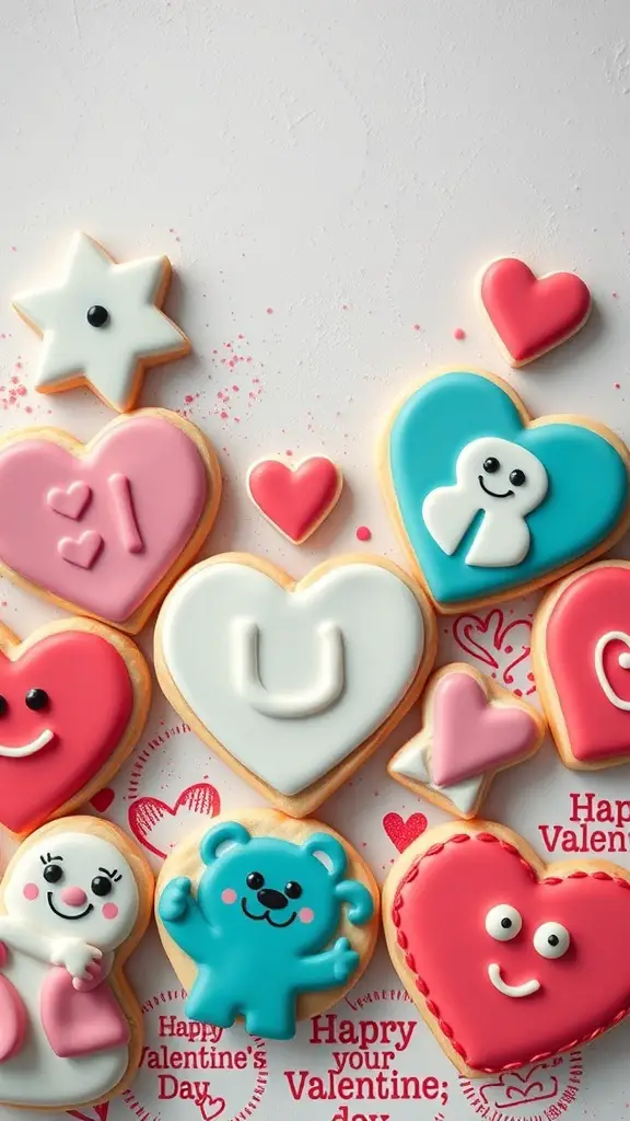 Colorful Valentine's Day sugar cookies in various shapes and designs
