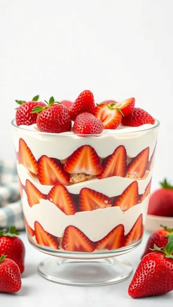 A delicious Strawberry Shortcake Trifle with layers of strawberries and cream.