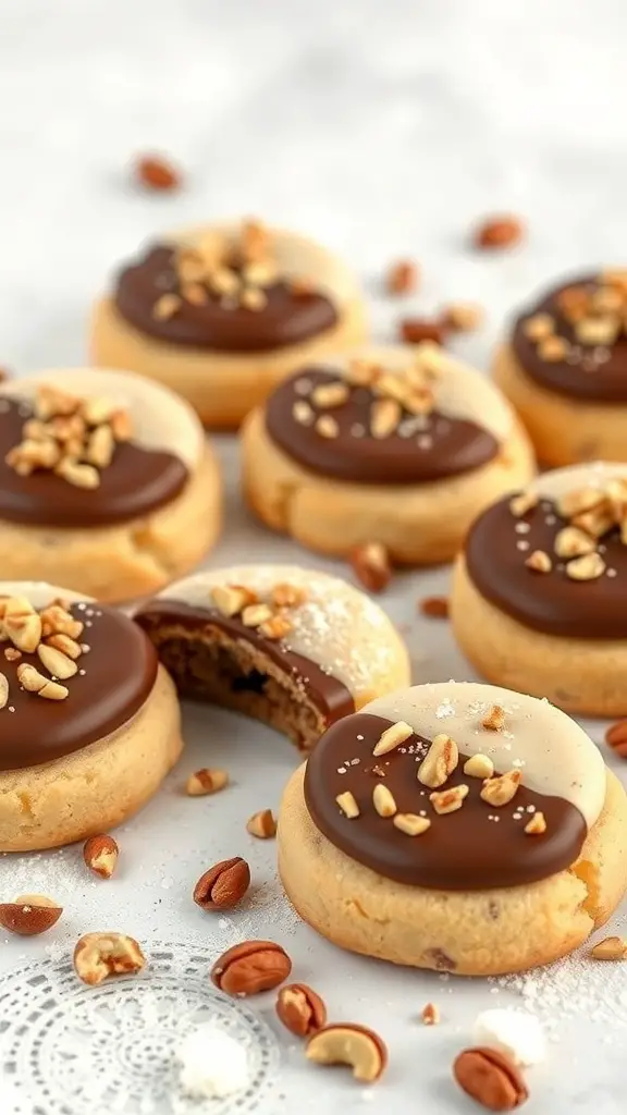 Nutella-filled sugar cookies topped with chocolate glaze and peanuts