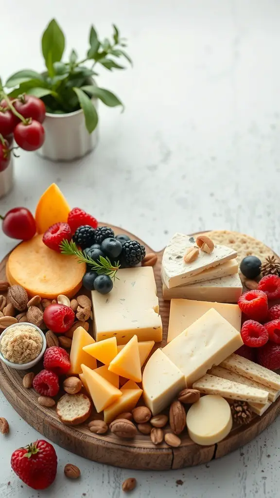 A beautifully arranged Sweetheart Cheese and Charcuterie Board featuring various cheeses, fruits, and nuts.