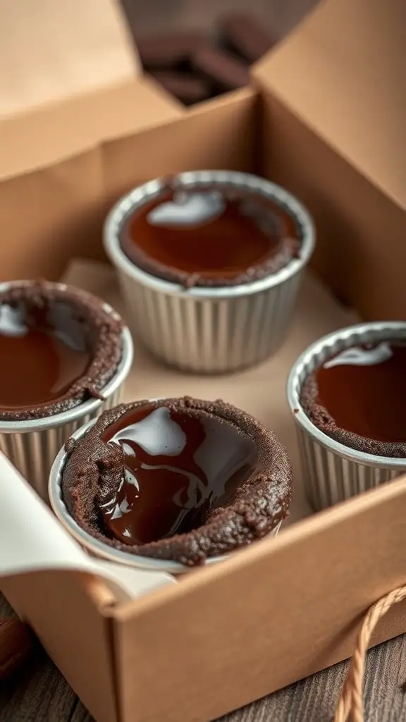 Mini chocolate lava cakes in a dessert box