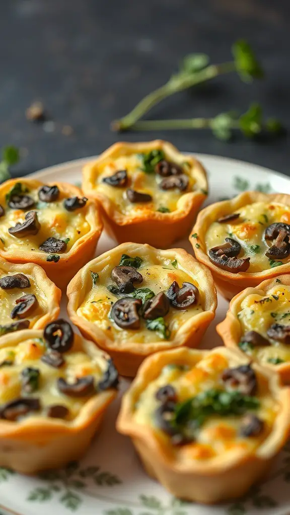 Mini quiches with spinach and mushrooms on a plate