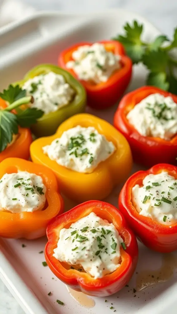 Colorful stuffed mini peppers filled with creamy cheese and herbs