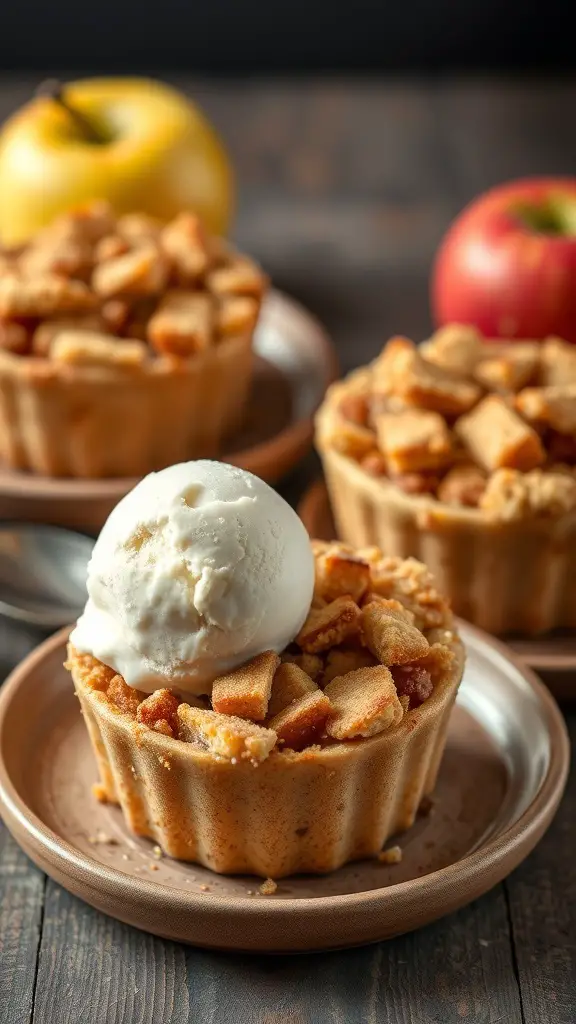 Cinnamon Apple Crumble Cups with ice cream on top