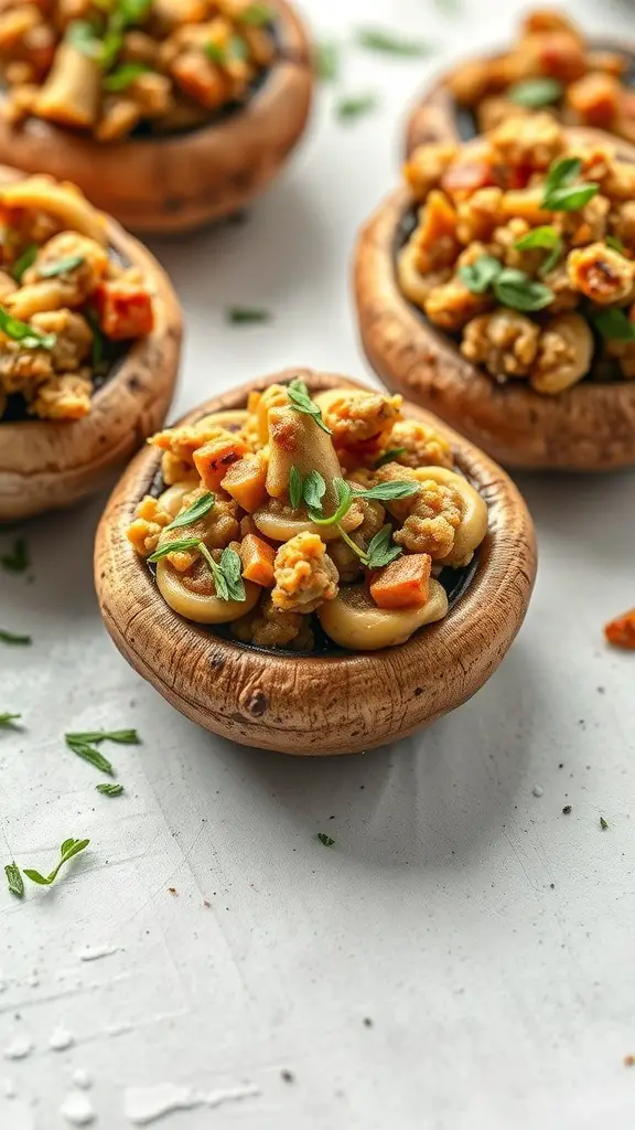 Stuffed mushroom caps filled with a colorful mixture of vegetables and herbs.