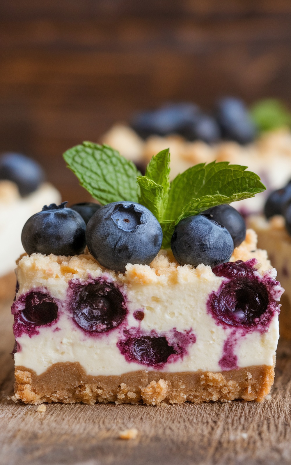 Keto Blueberry Cheesecake Bars topped with blueberries and mint