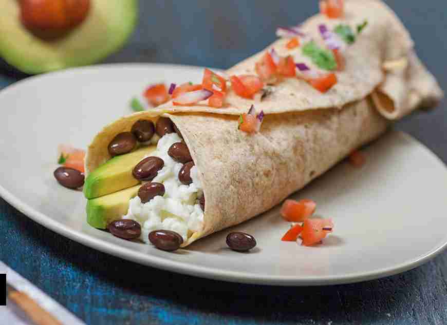 Smothered Refried Bean Burrito with Salsa and Sour Cream