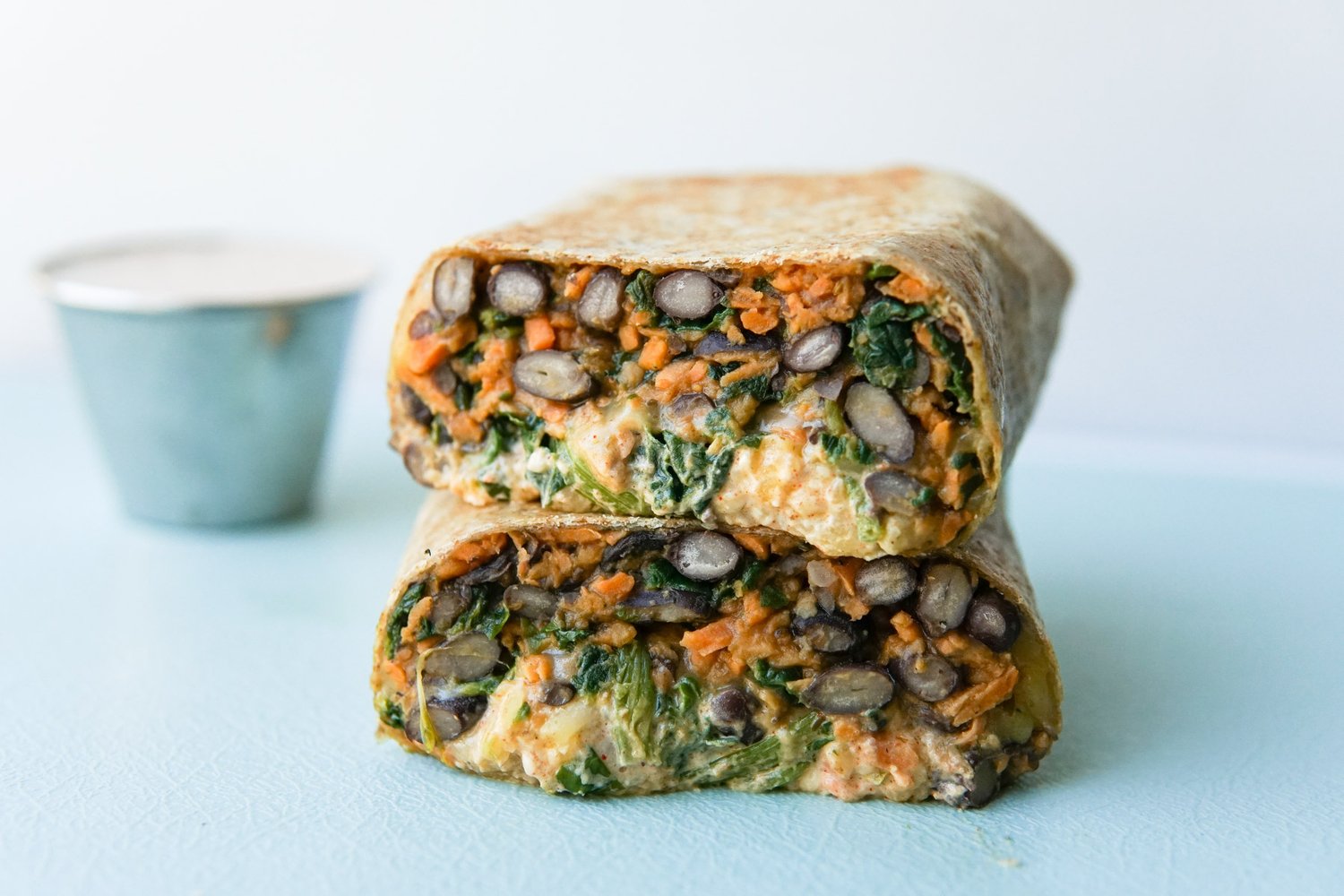 Seared Sweet Potato and Kale Bean Burritos