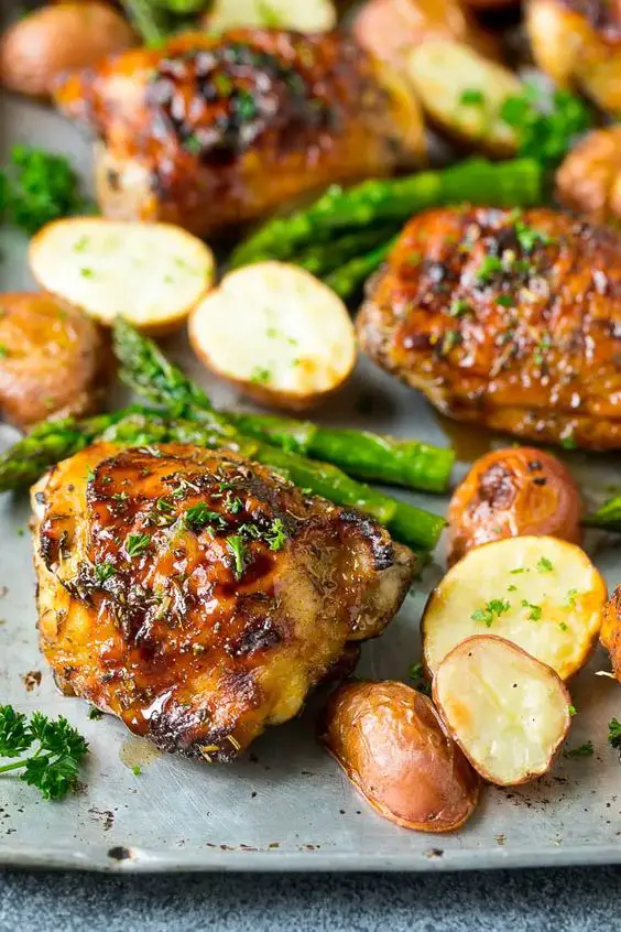 Sheet Pan Herb Chicken Thighs with Potatoes and Asparagus
