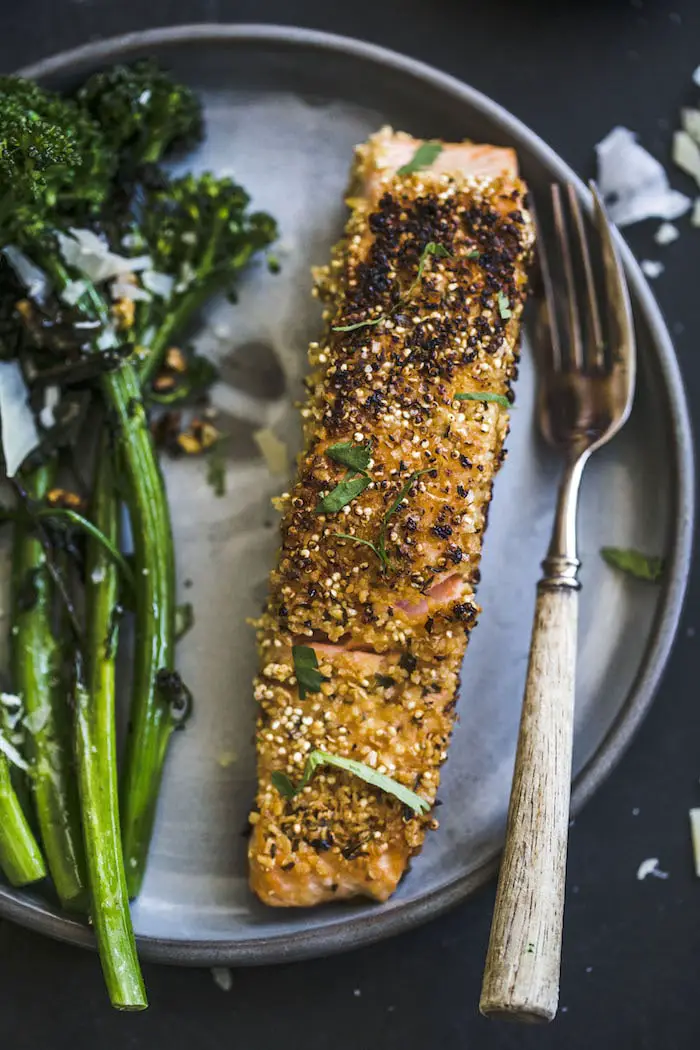 Seed Crusted Salmon with Roasted Broccolini